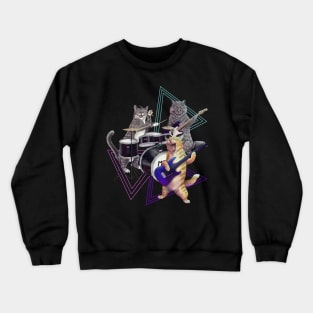 Cat band- Rock band kitties playing the bass, electric guitar, and drums Crewneck Sweatshirt